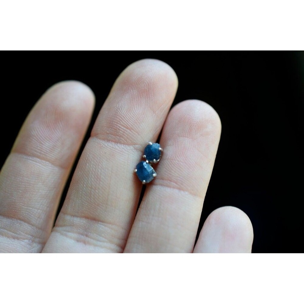 Small Sapphire Studs, Dark Blue Earrings, Natural Sapphire Earrings, Rough Gemst